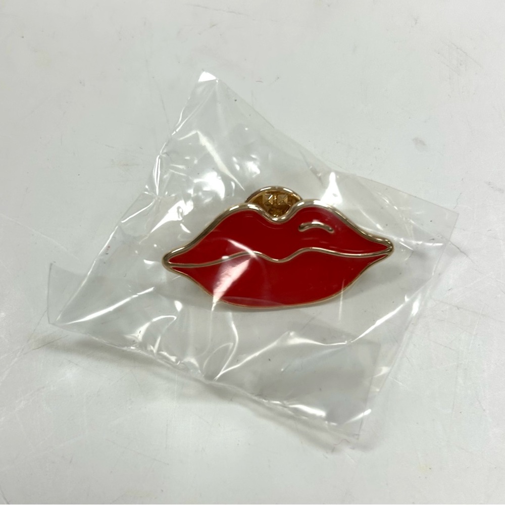 Set of Eight New in Box Avon Red Enamel Lips Lapel Pin